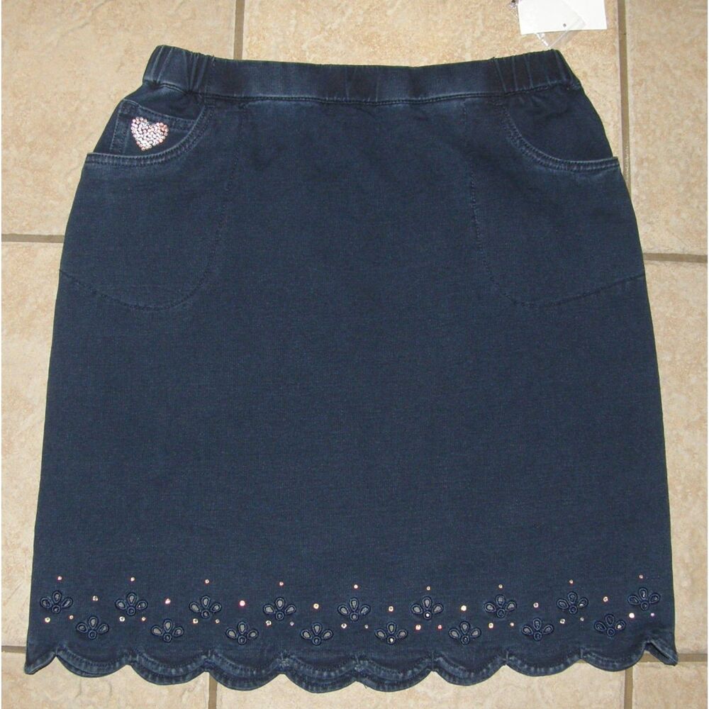 QUACKER FACTORY Blue Sz Small Stretchy Embellished Scalloped Skort Pockets NWT